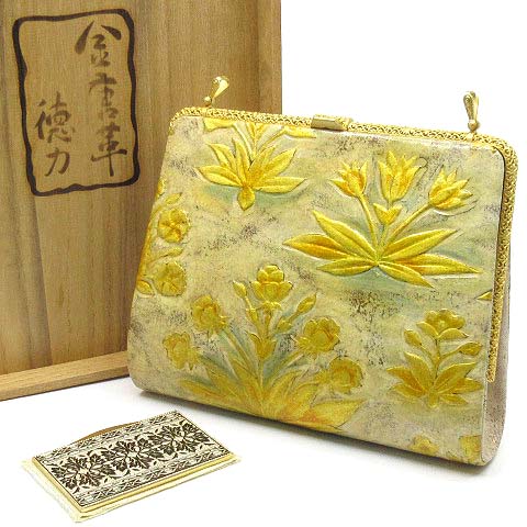 金唐革 徳力 徳力彦之助 和装小物 鞄 口金 バッグ 合金箔 牛革 レザー  