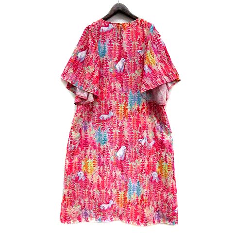 メルロー Merlot ワンピース 五分袖 膝丈 シロクマ 花柄 ラッフルスリーブ ピンク 2 レディース 013 ベクトルパーク