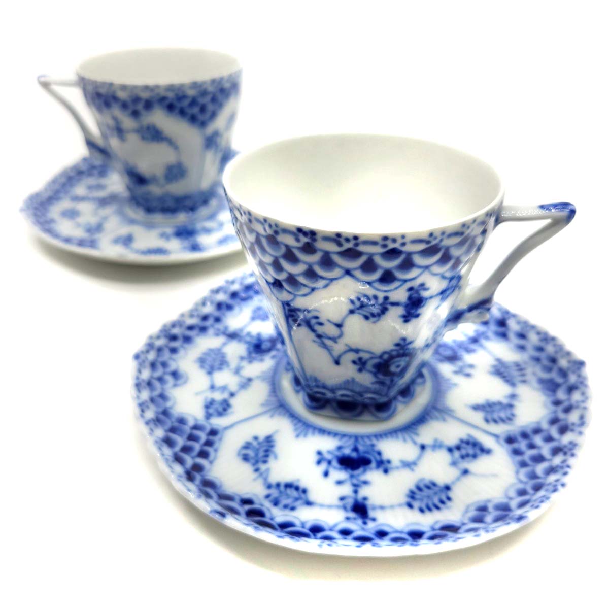 ロイヤルコペンハーゲン ROYAL COPENHAGEN ブルー フルーテッド フルレース 顔付 2客セット コーヒー カップ&ソーサー ペア 140ml まとめ 福袋 COPENHAGEN ROYAL ブルーフルーテッド カップ 顔付 フルレース 食器