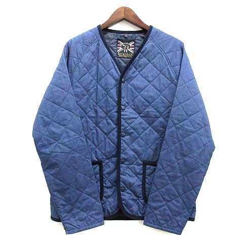 ラベンハム Lavenham ノーカラー キルティング ジャケット ネイビー 紺 L 40 英国製 Lvh 17s 008 美品 メンズ 013 ベクトルパーク