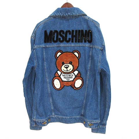 モスキーノ MOSCHINO テディベア スパンコール 刺繍 デニム ジャケット 