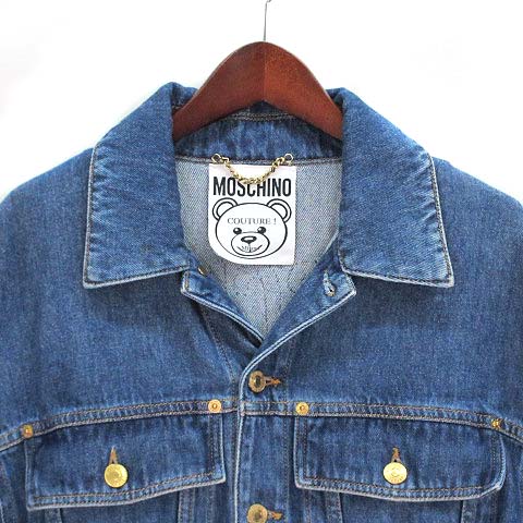 モスキーノ MOSCHINO テディベア スパンコール 刺繍 デニム ジャケット 