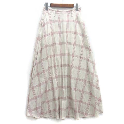 【中古】イッセイミヤケ アイエス I.S コットン リネン フレア ロング スカート チェック ベージュ レッド M ヴィンテージ レディース イッセイミヤケ アイエス I.S コットン リネン フレア ロング スカート