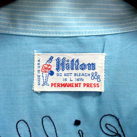 ヒルトン HILTON チェーンステッチ刺繍 ストライプ オープンカラー