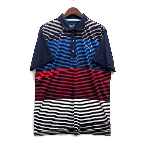 美品 プーマ ゴルフ ドライセル ポロシャツ ネイビー マルチ ボーダーXL プーマ PUMA ゴルフ ボーダー ポロシャツ 半袖 PWR COOL