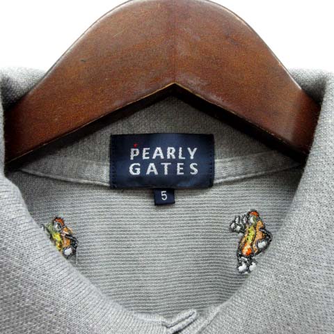 PEARLY GATES - パーリーゲイツ 鹿の子 ポロシャツ 半袖 ホットドッグ 刺繍 総柄 グレー 5 パーリーゲイツ PEARLY GATES 鹿の子 ポロシャツ 半袖 ホット
