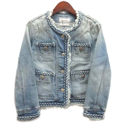 モナーム Moname フリンジ クルーネック デニム ジャケット ノーカラー  