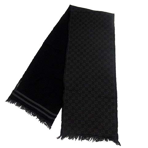グッチ GUCCI GG ウール リバーシブル マフラー ブラック グレー 160cm  