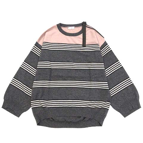 【中古】ブルネロクチネリ BRUNELLO CUCINELLI カシミヤ100％ ニット オープンショルダー ボーダー セーター 長袖 モニーレ付 ストラップ ブルネロクチネリ BRUNELLO CUCINELLI カシミヤ100％ ニット アシメ