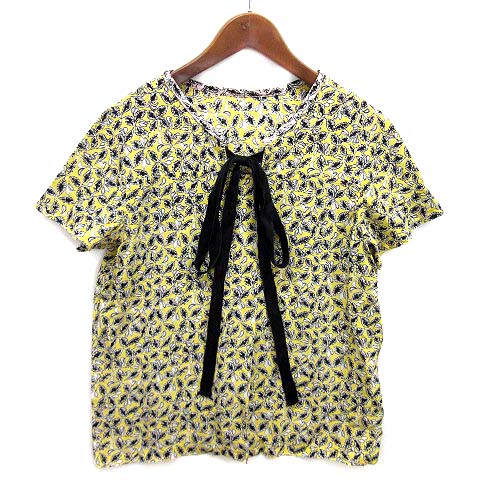 マルニ MARNI リーフプリント シルク リボン ブラウス 半袖 プルオーバー イエロー 黄 36 レディース マルニ MARNI リーフプリント シルク リボン ブラウス 半袖 プル