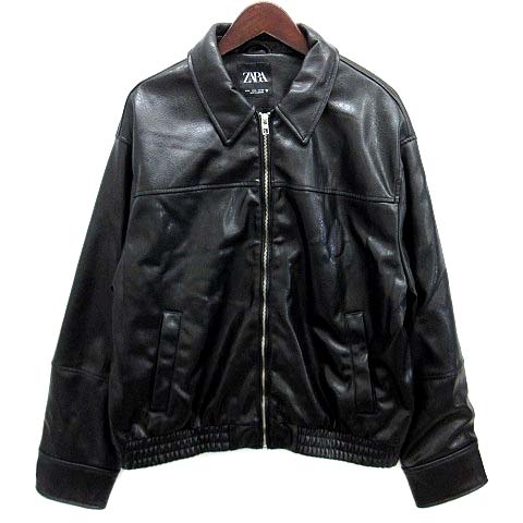 ZARA ブラック合皮レザーボンバージャケット ザラ ZARA フェイクレザー ボンバージャケット ブラック 黒 S 4391/764