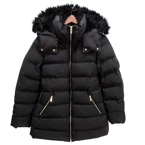 ザラ ZARA ダウンコート ウエストマーク フード ファー ブラック 黒 M