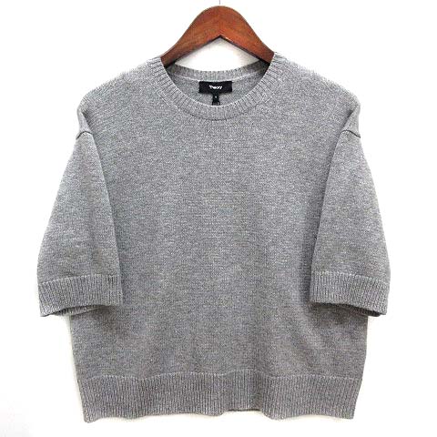 【中古】未使用品 セオリー Theory ウール カシミヤ ニット クロップド Tシャツ 半袖 セーター LANA CASH CROP TEE 2024AW グレー S 未使用品 セオリー Theory ウール カシミヤ ニット クロップド Tシャツ