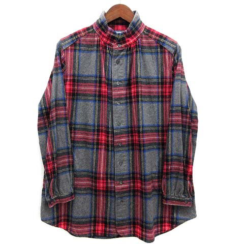 ダナファヌル Dana Faneuil ネルスタンドカラー チェック シャツ ブラウス 長袖 グレー レディース 013-202511260029