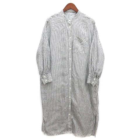 ネストローブ nest Robe バンドカラー リネン ストライプ シャツ 