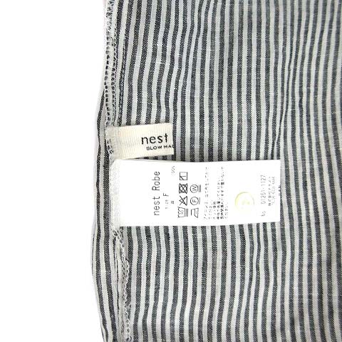 ネストローブ nest Robe バンドカラー リネン ストライプ シャツ