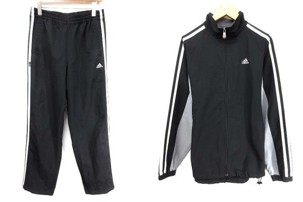 【JD2006】アディダス トラックジャケット　コーティング　レザー調　光沢　黒 アディダス adidas トラックジャケット パンツ ジャージ 黒