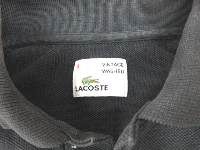 ラコステ　ポロシャツ　刺繍ロゴ　ヴィンテージ ウォッシュ加工　グレー ラコステ LACOSTE ポロシャツ 鹿の子 ビッグロゴ ヴィンテージ