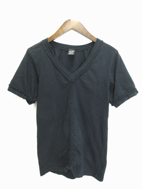 ナンバーナイン NUMBER (N)INE Tシャツ Vネック 半袖 編み込み 2 黒