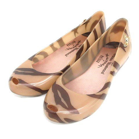 ヴィヴィアンウエストウッド Vivienne Westwood × メリッサ パンプス ラバー フラット シューズ ゼブラ柄 37 ブラウン 茶 191024E ☆AA★ レディース