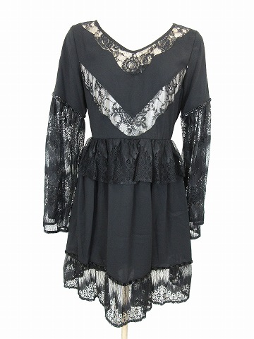 未使用品 ミリオンカラッツ Million Carats ワンピース 長袖 フレア シフォン レース 切替 ブラック S レディース 016 ベクトルパーク