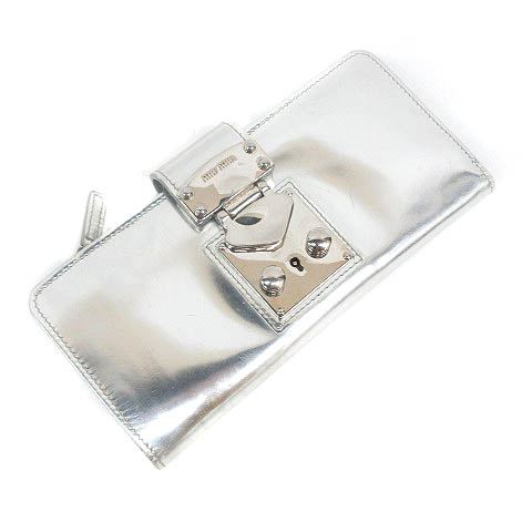 miumiu エナメル 長財布＊確認用２＊ ミュウミュウ miumiu 長財布 エナメル 2つ折り シルバー 191014A