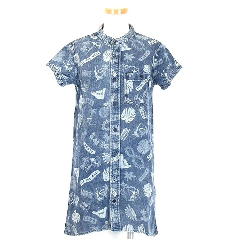 バンズ Vans シャツ ワンピース デニム 半袖 総柄 ミニ丈 バンドカラー インディゴ S 1902e レディース 016 ベクトルパーク