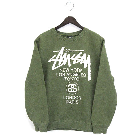 ステューシー Stussy トレーナー スウェット 長袖 裏起毛 ロゴプリント S カーキ o メンズ 016 ベクトルパーク