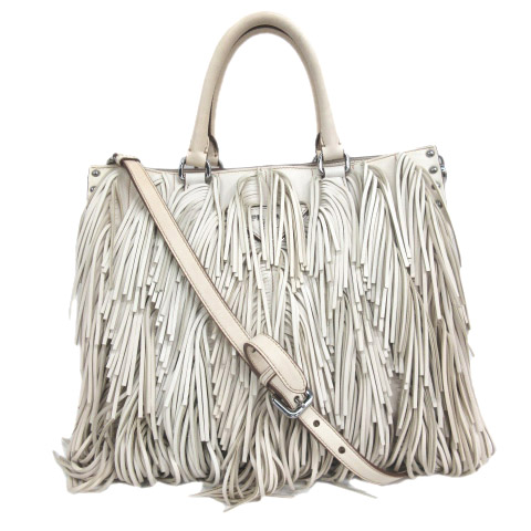 プラダ PRADA ナッパ フリンジ ショルダーバッグ ハンド レザー 