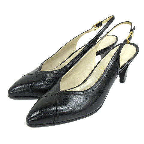 シャネル Chanel パンプス レザー バックストラップ 34 1 2 黒 ブラック Ibs42 靴 0116y レディース 016 ベクトルパーク