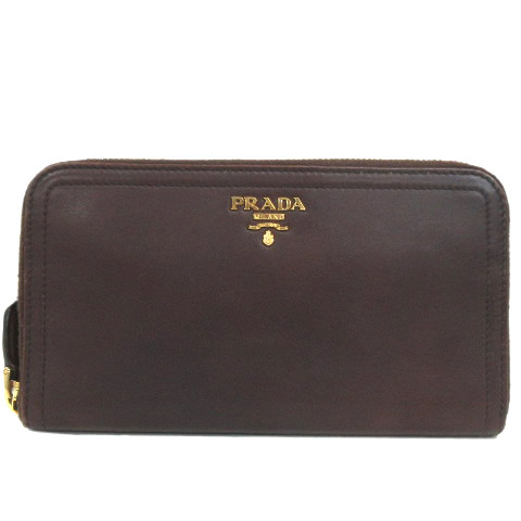 プラダ PRADA ソフトカーフ レザー ラウンドファスナー 長財布 