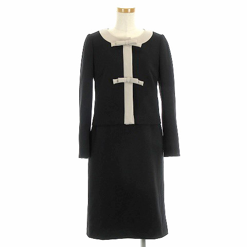 エフデ Ef De セットアップ バイカラーフロントリボン ジャケット 半袖 ワンピース セレモニー 9 M ブラック ベージュ 0318o レディース 016 ベクトルパーク