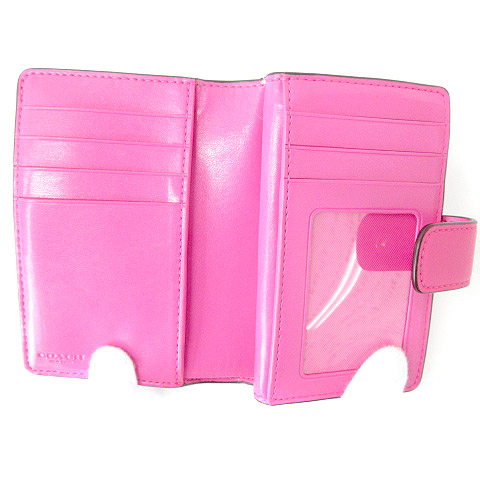 コーチ COACH ラグジュアリー シグネチャー PVC レザー ミディアム コーナー ジップ ウォレット 二つ折り 財布 F54023 ブラウン ピンク 200407Y レディース