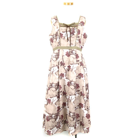 アクシーズファム Axes Femme ヴィンテージマップ柄 ワンピース ノースリーブ ミモレ丈 M ブラウン系 o Vgp レディース 016 ベクトルパーク