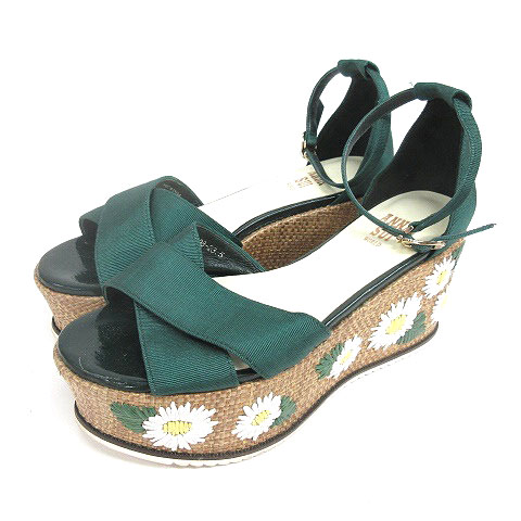 アナスイ Anna Sui 厚底 サンダル 花柄 刺繍 ストラップ 23 5cm グリーン e 靴 Vgp0 レディース 016 ベクトルパーク