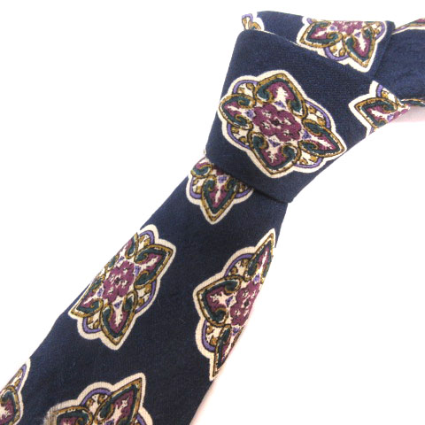 ダンヒル Dunhill ネクタイ レギュラータイ 花柄 総柄 シルク100 スーツ 小物 紺 ネイビー メンズ 016 ベクトルパーク