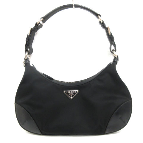 K広010/ PRADA プラダ ナイロン レザー ブラック ハンドバッグ  