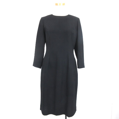 フォクシー Foxey ウール ワンピース ロング丈 7分袖 シンプル 無地 40 黒 ブラック レディース 016 ベクトルパーク