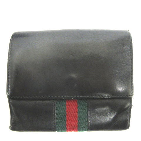 グッチ GUCCI シェリーライン オールド 二つ折り 財布 レザー 黒