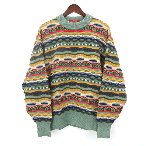 レセント Lecent 長袖 ニット セーター ウール グリーン系 M e メンズ 016 ベクトルパーク