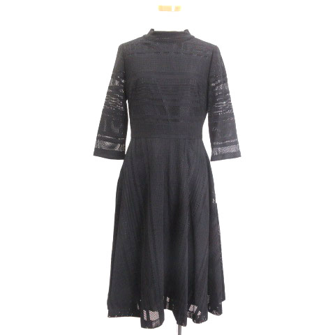 未使用品 スコットクラブ Scot Club Rire Fete リルフェテ レース メッシュ ワンピース 5分袖 ハイネック フレア 黒 ブラック レディース 016 ベクトルパーク