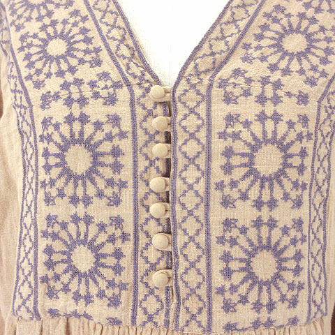 アールエヌエーエヌ Rna N D1534 モロッコ風 クロスステッチ ワンピース 長袖 ベージュ M e レディース 016 ベクトルパーク