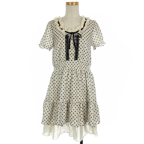 アクシーズファム Axes Femme ワンピース 半袖 ミニ チュニック ドット オフホワイト ブラック M e Oim レディース 016 ベクトルパーク