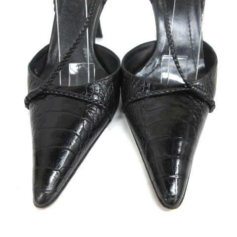 グッチ GUCCI クロコ型押し パンプス ポインテッドトゥ レザー 36.5 
