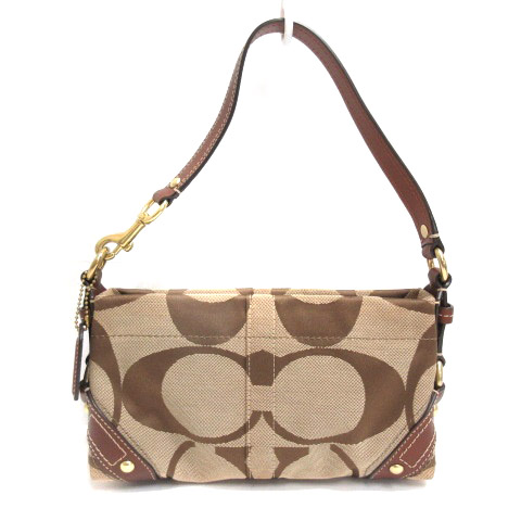 美品 COACH コーチ シグネチャー がま口 キャンバス レザー ショルダー  