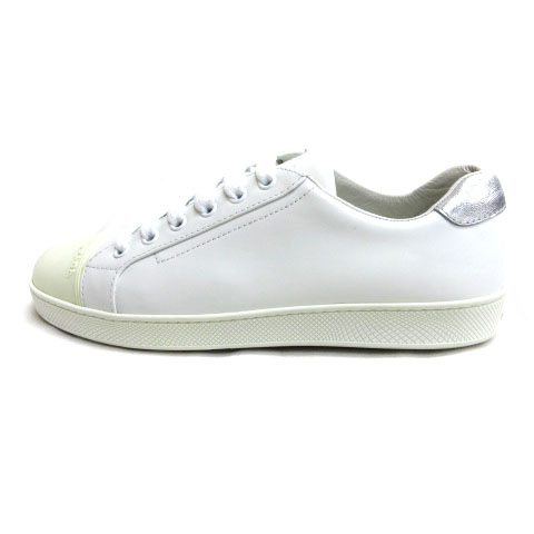 プラダ PRADA レザー スニーカー ローカット 663 ロゴ 37 ホワイト 