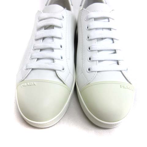プラダ PRADA レザー スニーカー ローカット 663 ロゴ 37 ホワイト 