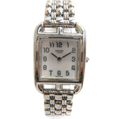 HERMESシルバー スクエア 腕時計 HERMES シルバー スクエアクォーツ時計