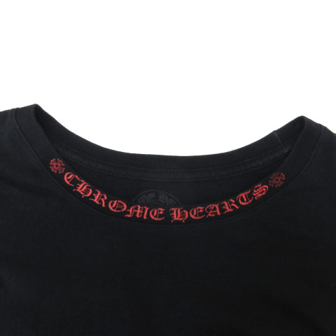 Chrome Hearts Tシャツ 特大赤ホースシュー 赤スクロールラベル 黒 クロムハーツ CHROME HEARTS Tシャツ カットソー 長袖 ロンT ホース