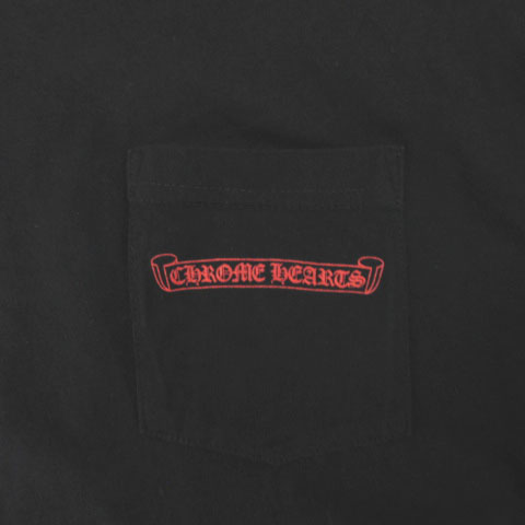 Chrome Hearts Tシャツ 特大赤ホースシュー 赤スクロールラベル 黒 クロムハーツ CHROME HEARTS Tシャツ カットソー 長袖 ロンT ホース